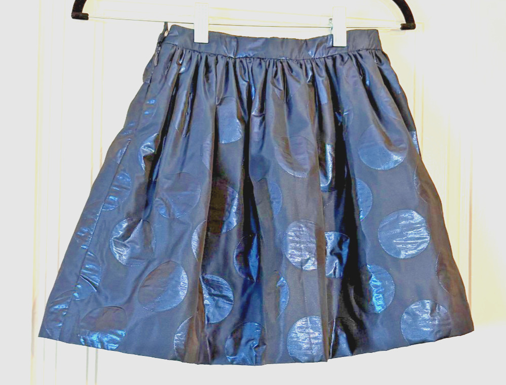 NWT Jacadi Navy Satin Polka Dot Shirt Waist Skirt, Girls size 8